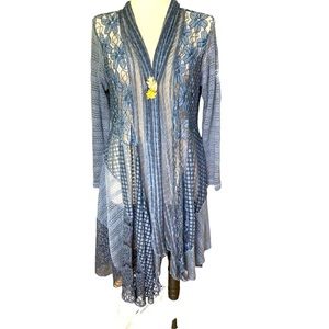 Women multimedia, long sleeves, open, high- low, duster, cardigan, indigo, SZ XL